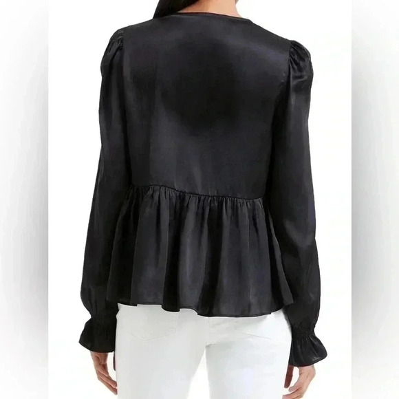 [M] French Connection  Inu Long Sleeve Black Satin Blouse - Picture 2 of 11